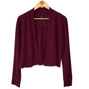 Eileen Fisher Cropped Cardigan Sweater 100% Wool Open Purple Petite Medium